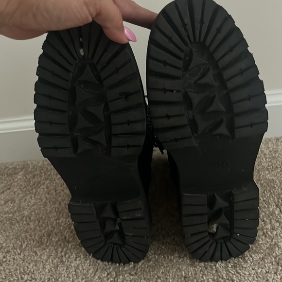 Zara Black Leather Combat Boot - Picture 5 of 6